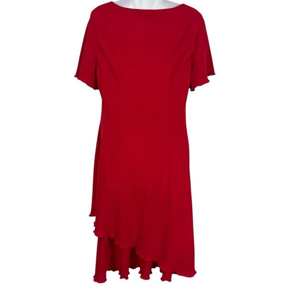 SL Fashions Womens Petite Y2K Short Sleeve USA Made Red V-Neck Dress sz 14 WP - Picture 13 of 16